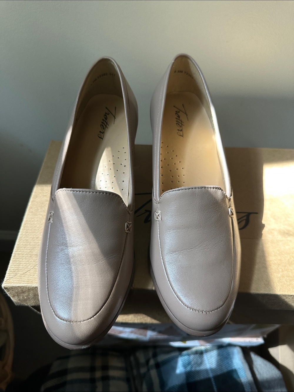 Trotters Taupe Leather Slip-On Loafers